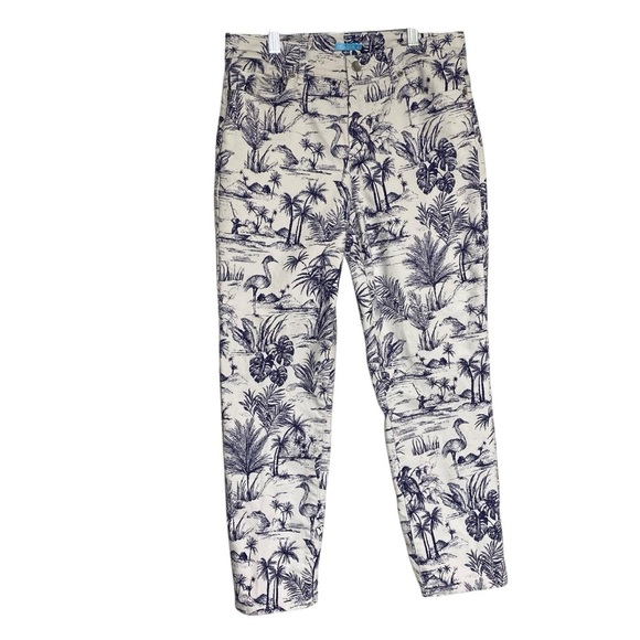 J McLaughlin Alma Pant Heron white with navy Toile printed denim pants SZ-4 - Picture 2 of 11
